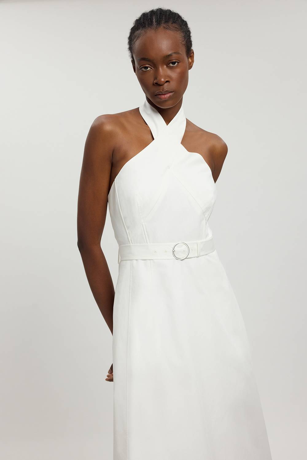 KarenMillen Robe Midi Crayon Cintrée En Satin De Coton Avec Ceinture Petite