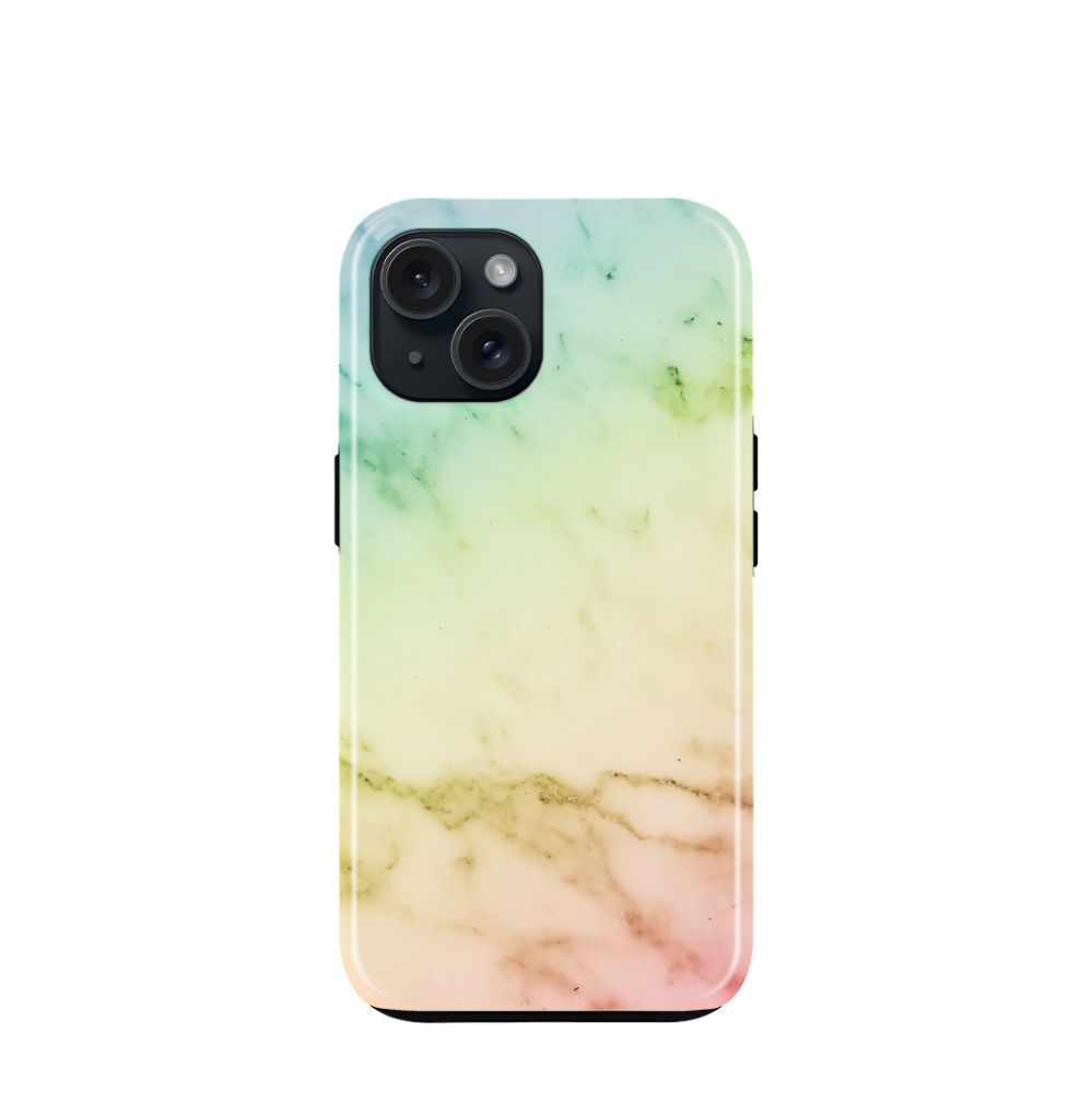 iPhone 15 Hybrid (Kunststoff / Gummi) Hülle Rainbow - Blau / Gelb / Rot