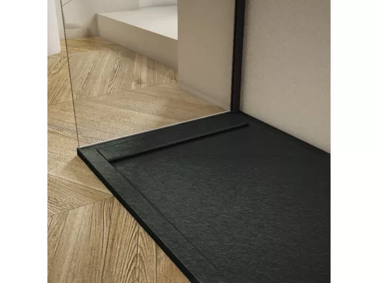 Receveur de douche 70x190cm extra plat RIBERA en résine surface ardoisée noir Grille noire