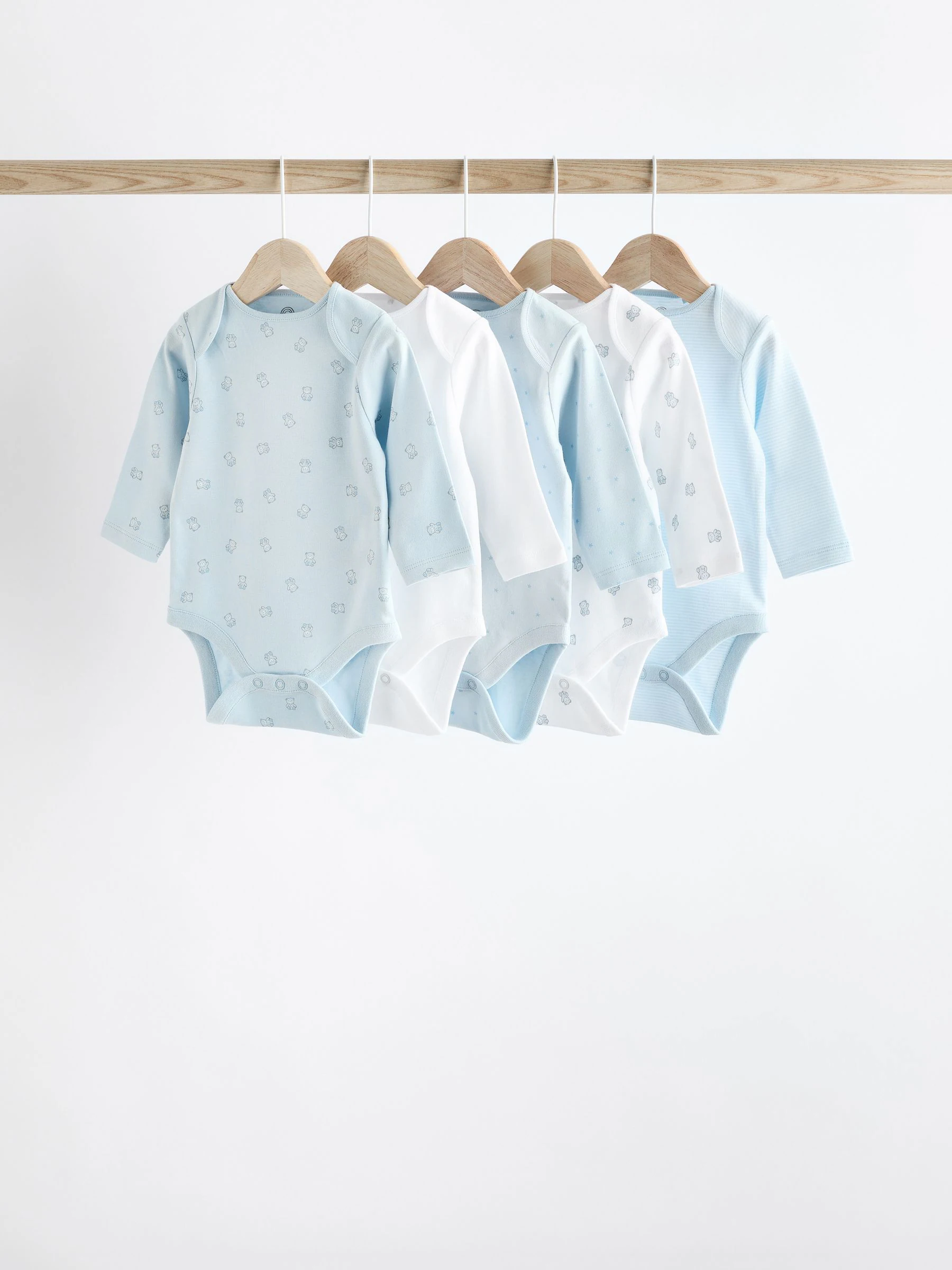 Blauw - Babyrompertjes met beer en lange mouwen