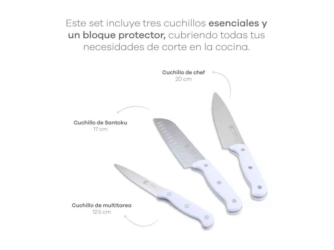 Coffret de 3 Couteaux (Chef + Santoku + Multiusage) avec Tacoma NATURELLEMENT en Acier Inox Bergner