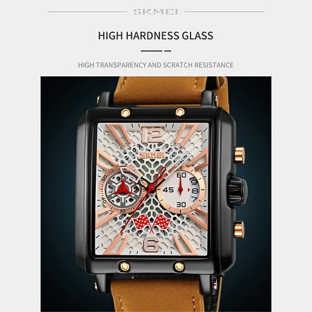 SKMEI Armbåndsur Til Mænd Læderrem Firkantet Quartz Ur