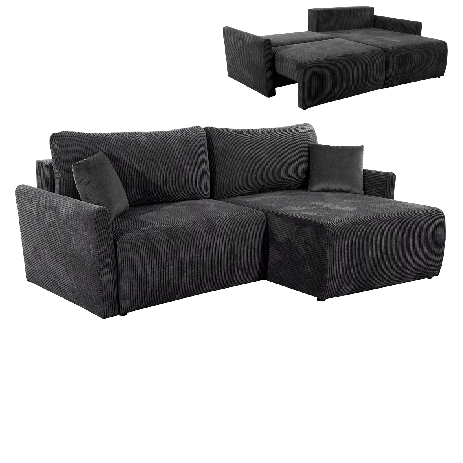 Ecksofa - anthrazit - Liegefunktion und Bettkasten
