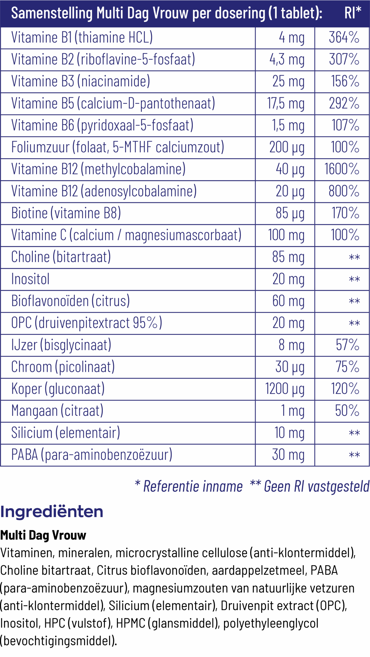 Vitakruid Multi Dag Vrouw 100% Vegan (30 tabletten)