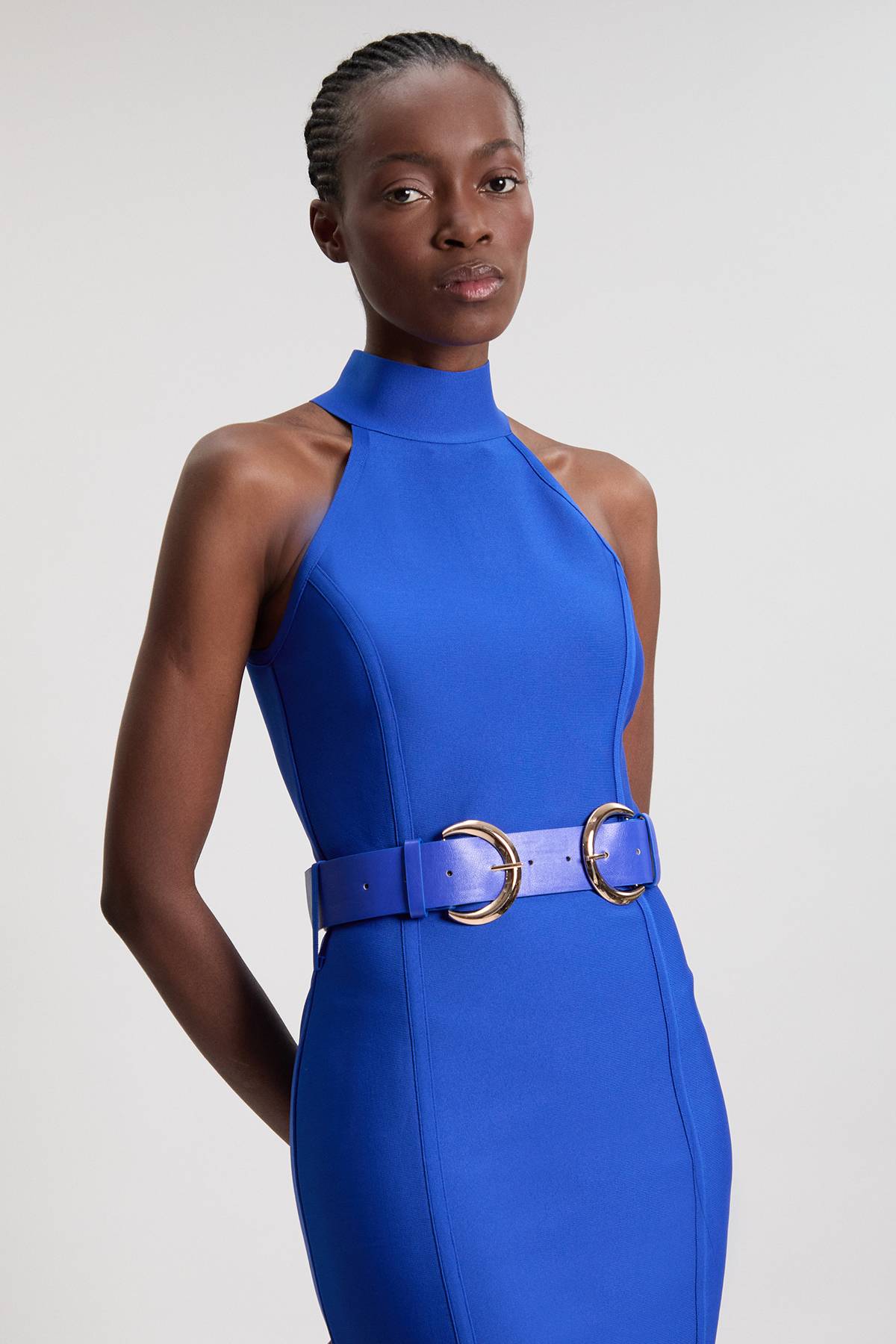 KarenMillen Robe Midi Bandage à Col Haut avec Détails Boucles