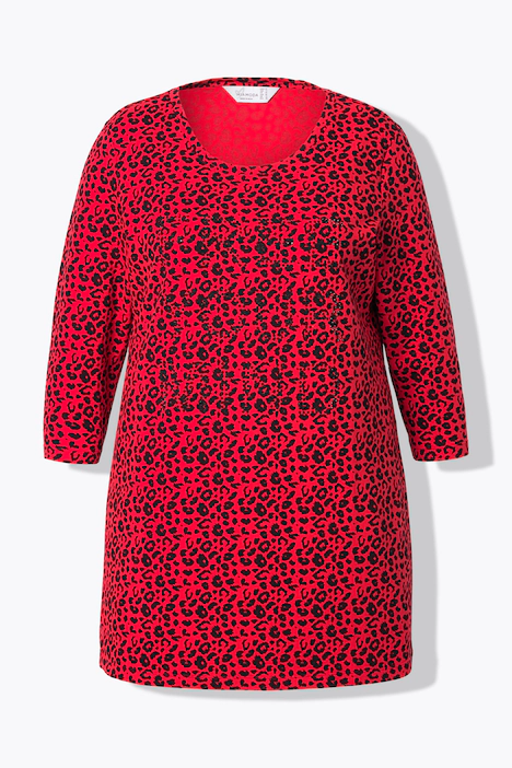 Longshirt, Leomuster, Glitzer-Statement, 3/4-Ärmel, neon rot