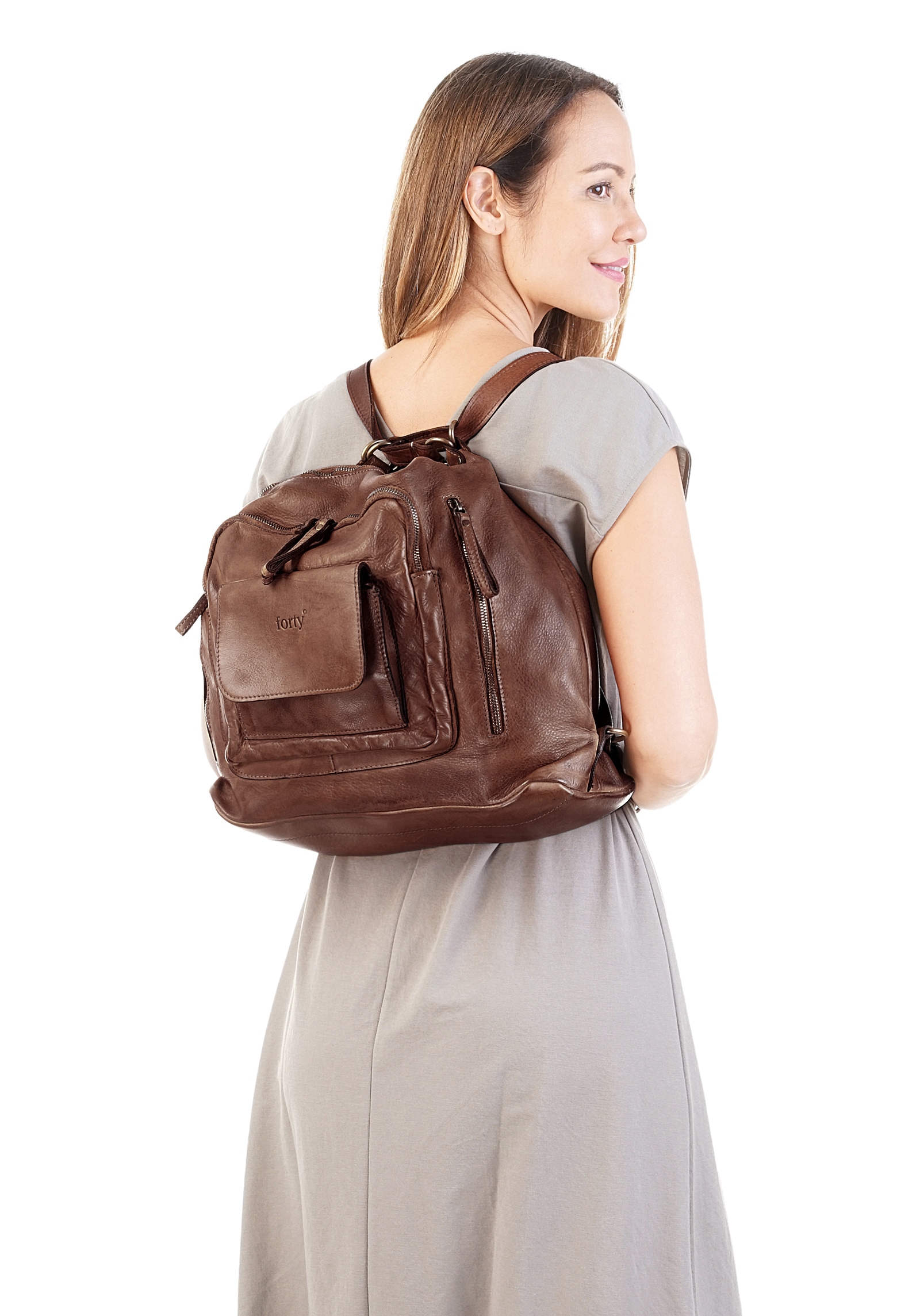 forty° Cityrucksack echt Leder, Made in Italy