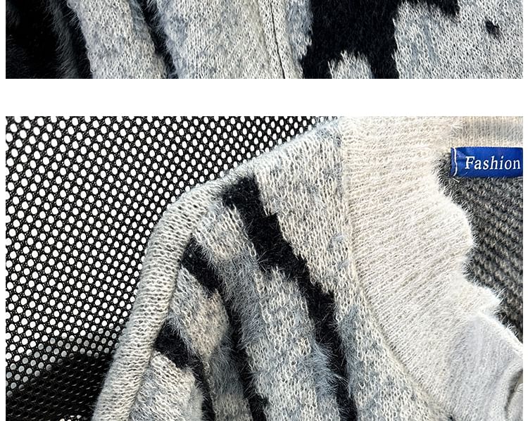 Whyessa - Cardigan met lange mouwen, ronde hals en ritssluiting