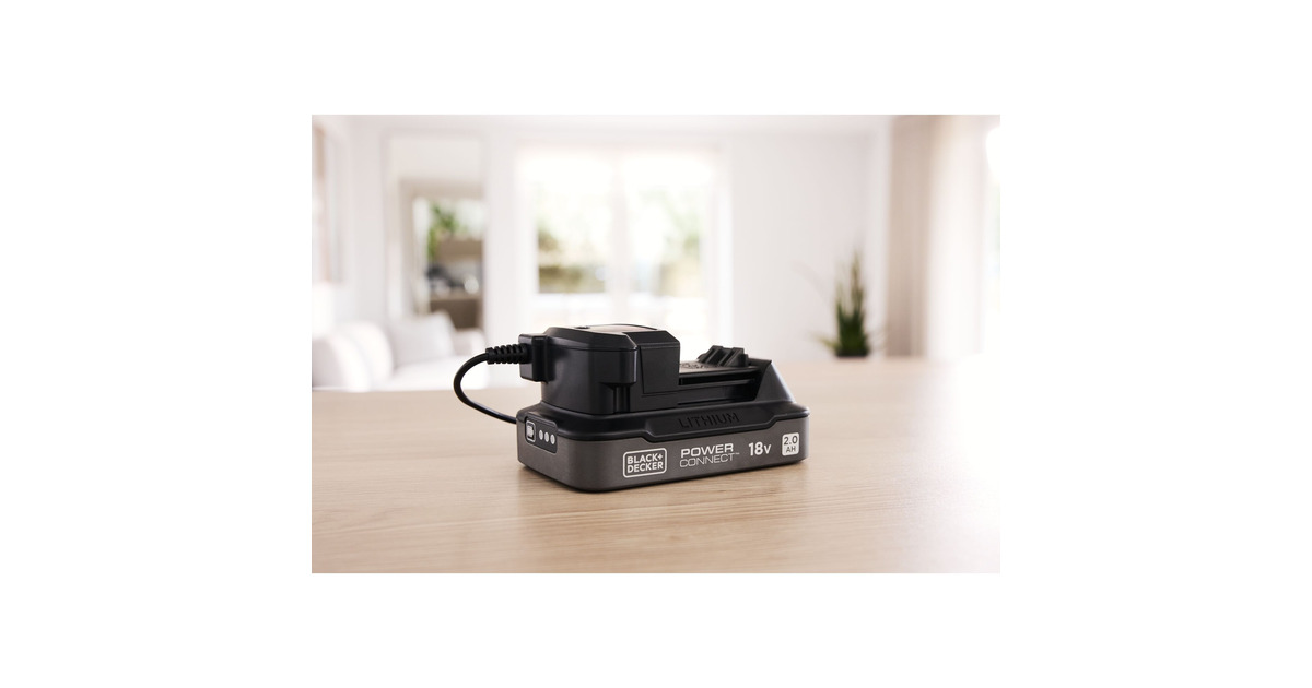 BLACK+DECKERPOWERCONNECT 18V 2.0 Ah accu + 1A snellader oplader  (Zwart, Lithium accu met laadstatusindicator)