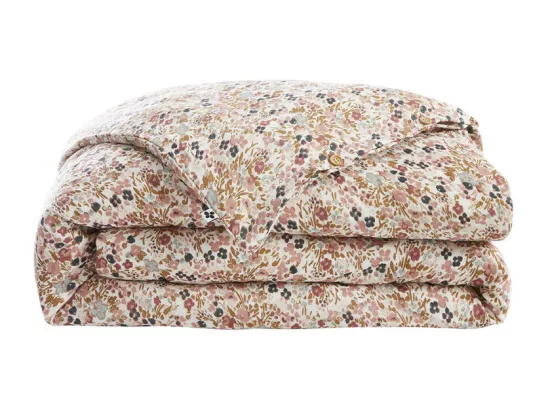 Housse de couette 200 x 200 gaze de coton écru et fleuri - ISABELA 2