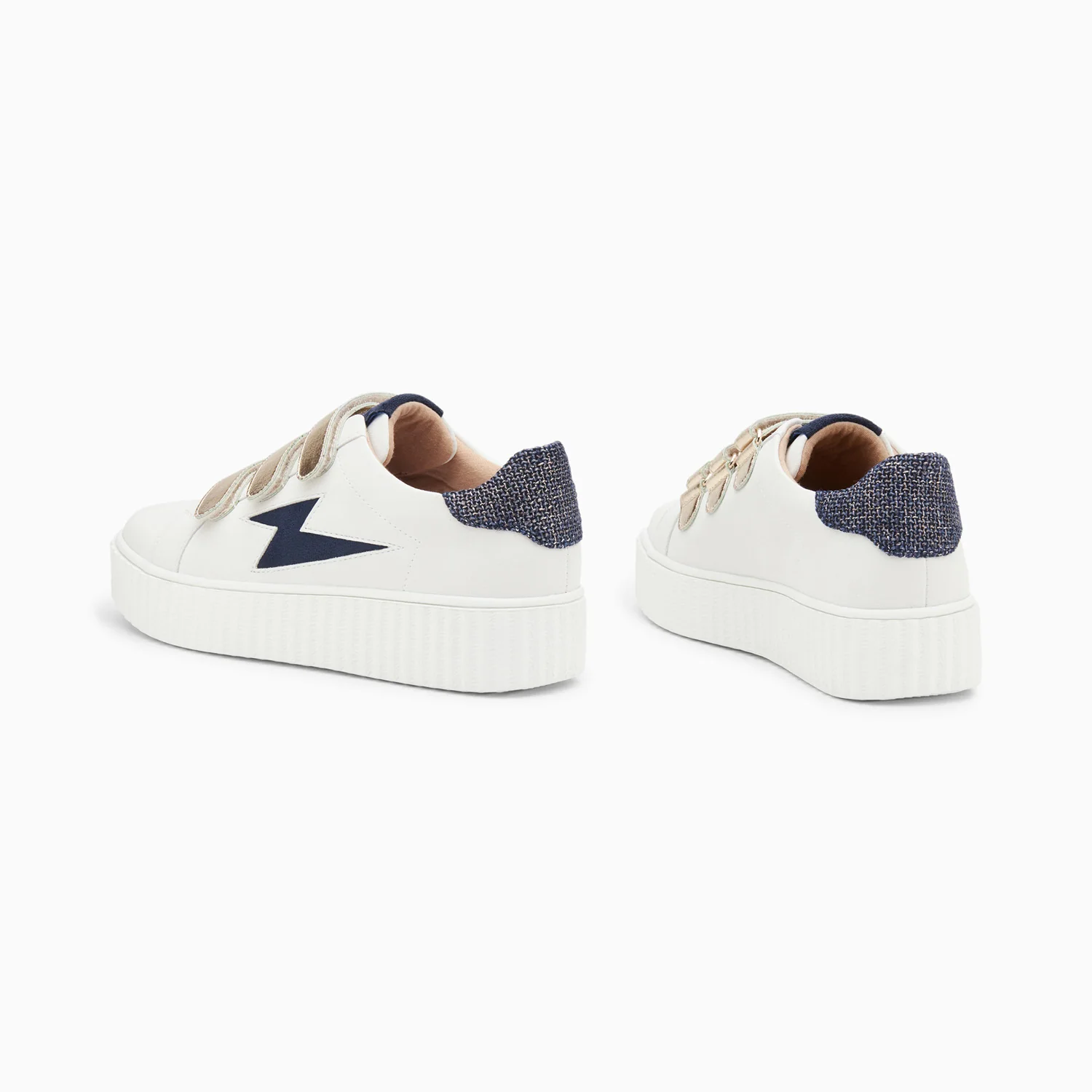 Sneakers-Baskets éclair Pomeline blanc et bleu à scratchs or