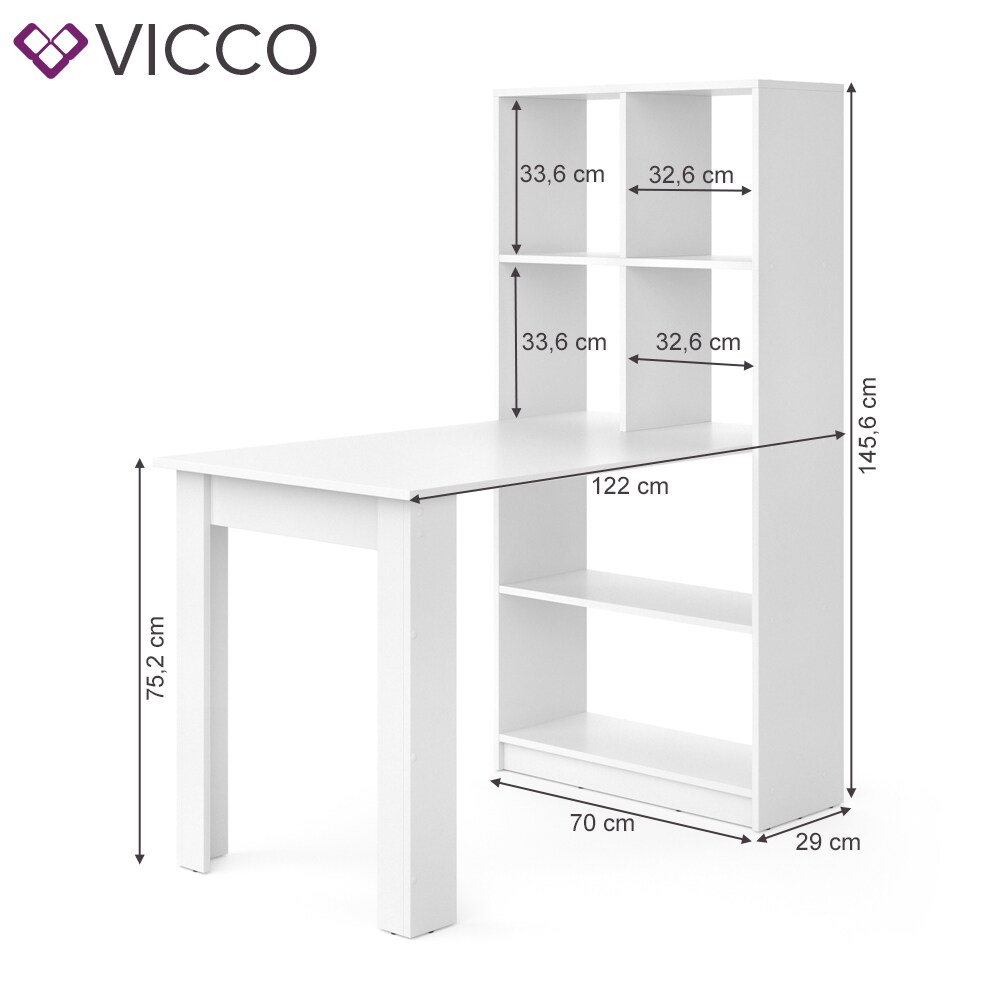 Vicco Schreibtisch Gael weiß Computertisch mit Ablage Regal Raumteiler Bürotisch