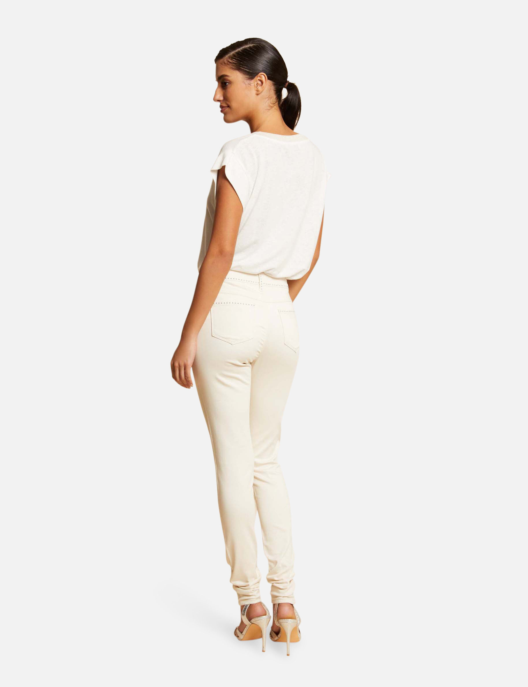 Pantalon slim avec clous ivoire femme - ivoire