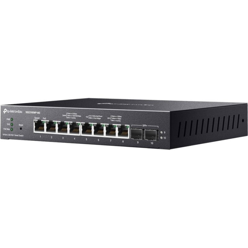 TP-Link Omada SG2210XMP-M2 commutateur réseau Géré L2/L2+ 2.5G Ethernet (100/1000/2500) Connexion Ethernet, supportant l'alimentation via ce port (PoE) Montage sur le bureau ou sur le mur Noir