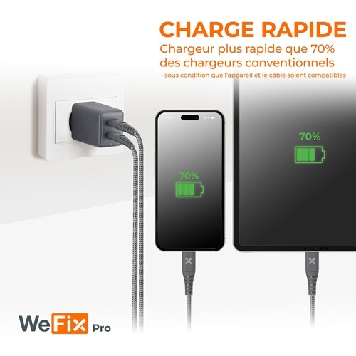 Chargeur pour téléphone mobile Wefix Pro CHARGEUR SECTEUR GaN 45W DOUBLE USB-C