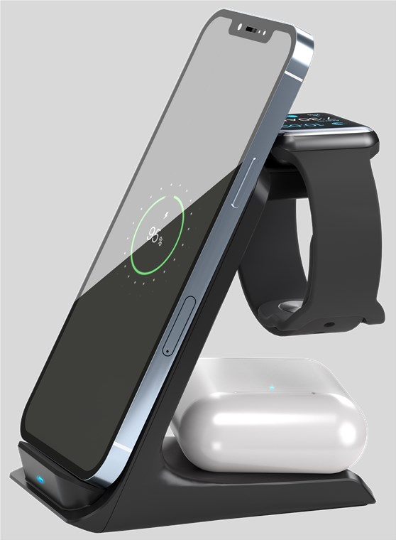 (15W) 3in1 Ladegerät Qi Wireless Charger für Apple iPhone / Apple Airpods / Apple Watch Ladestation (60217) - Schwarz