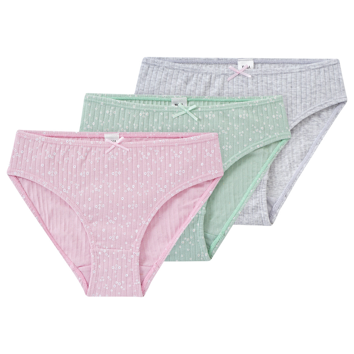Yigga 3 Mädchen Slips mit Blümchen-Print rosa / hellgrün / hellgrau