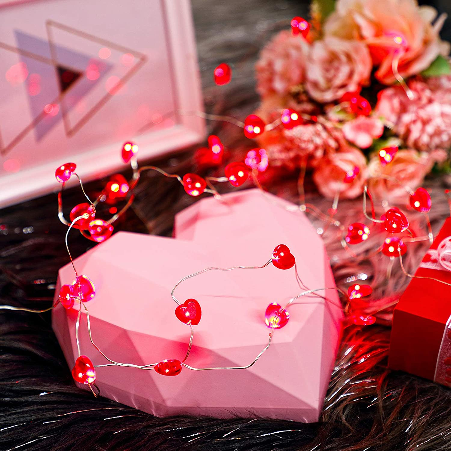 (2m) 20 LED's Romantische Party Deko Lichterkette Herz Beleuchtung für Hochzeit / Valentinstag / Muttertag (Batteriebetrieben) - Rot