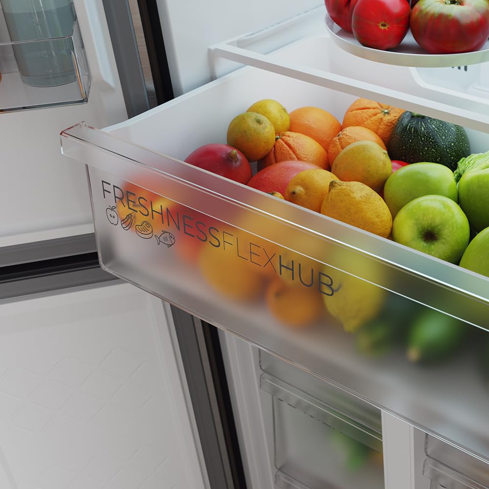 Cecotec Réfrigérateur 4 Portes Total No Frost Bolero CoolMarket 4D 394 Inox E,394 Litres, Hauteur 170 cm et 70 cm Largeur, Tiroir Température Variable