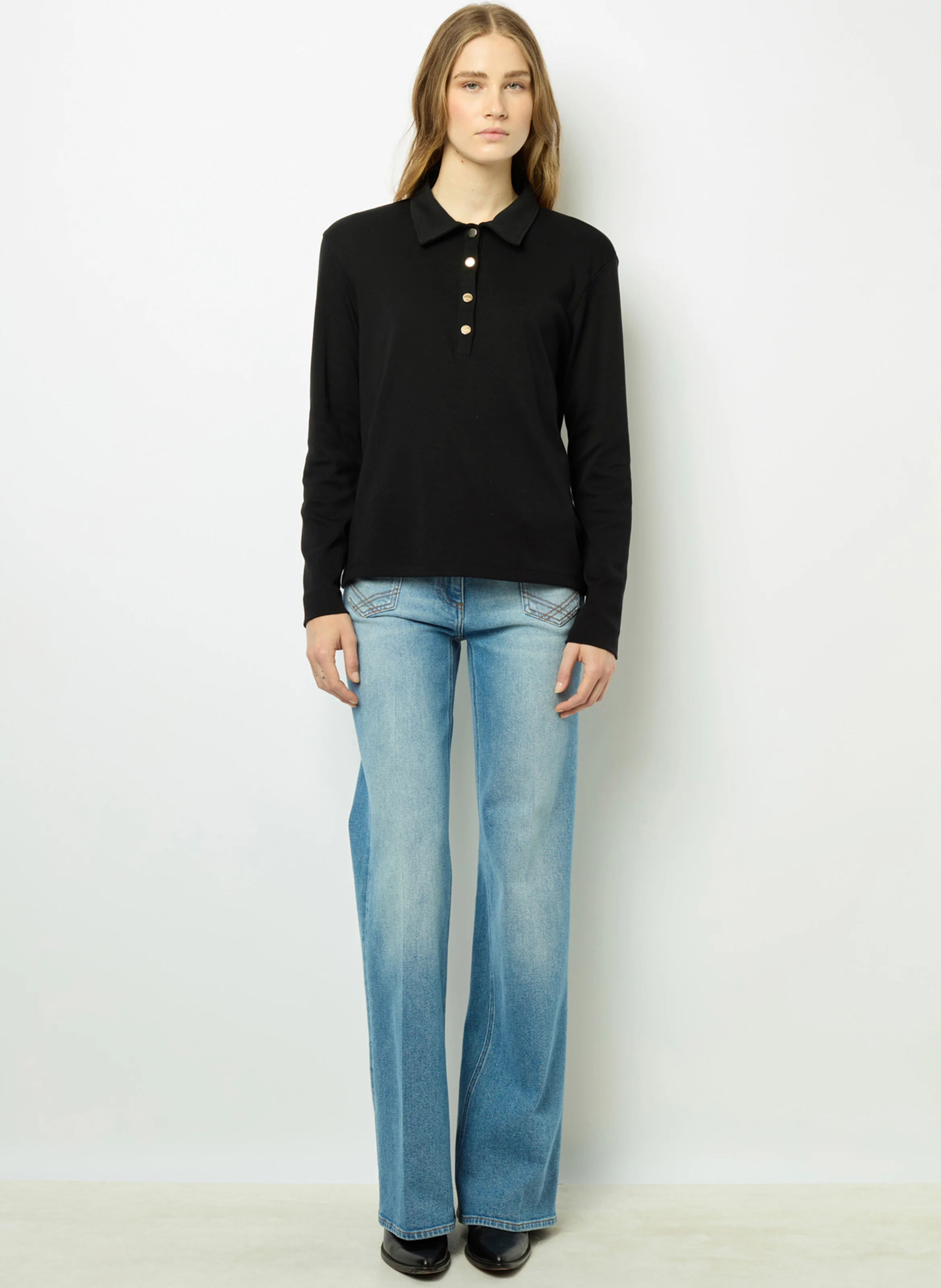 ALFREDINE - Polo manches longues en coton | Noir