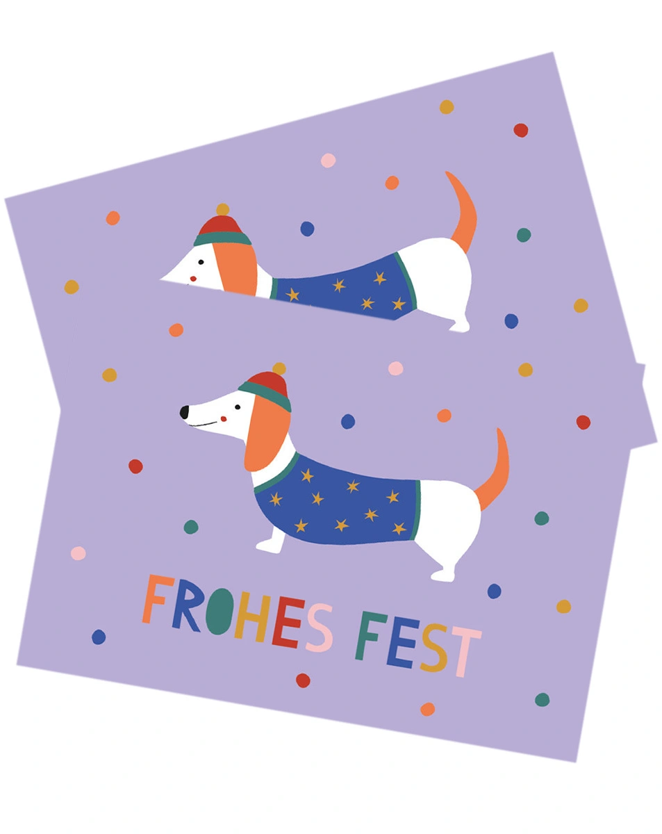 Postkarte FROHES FEST - DACKEL 3er Set