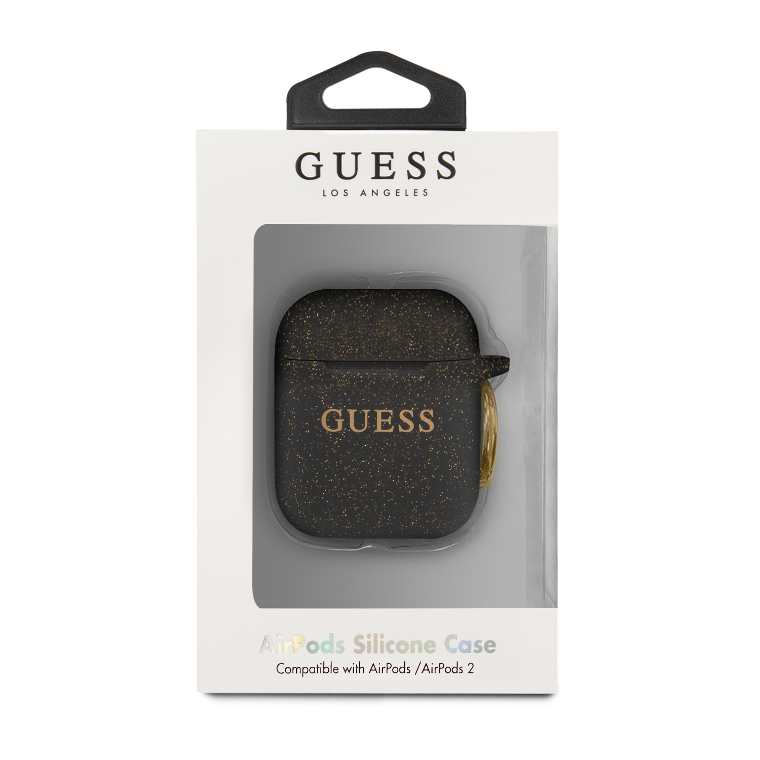 AirPods (1. & 2. Generation) Silikon Schutzhülle mit Scharnierring (GUACCSILGLBK) - Schwarz / Gold (Glitzer)