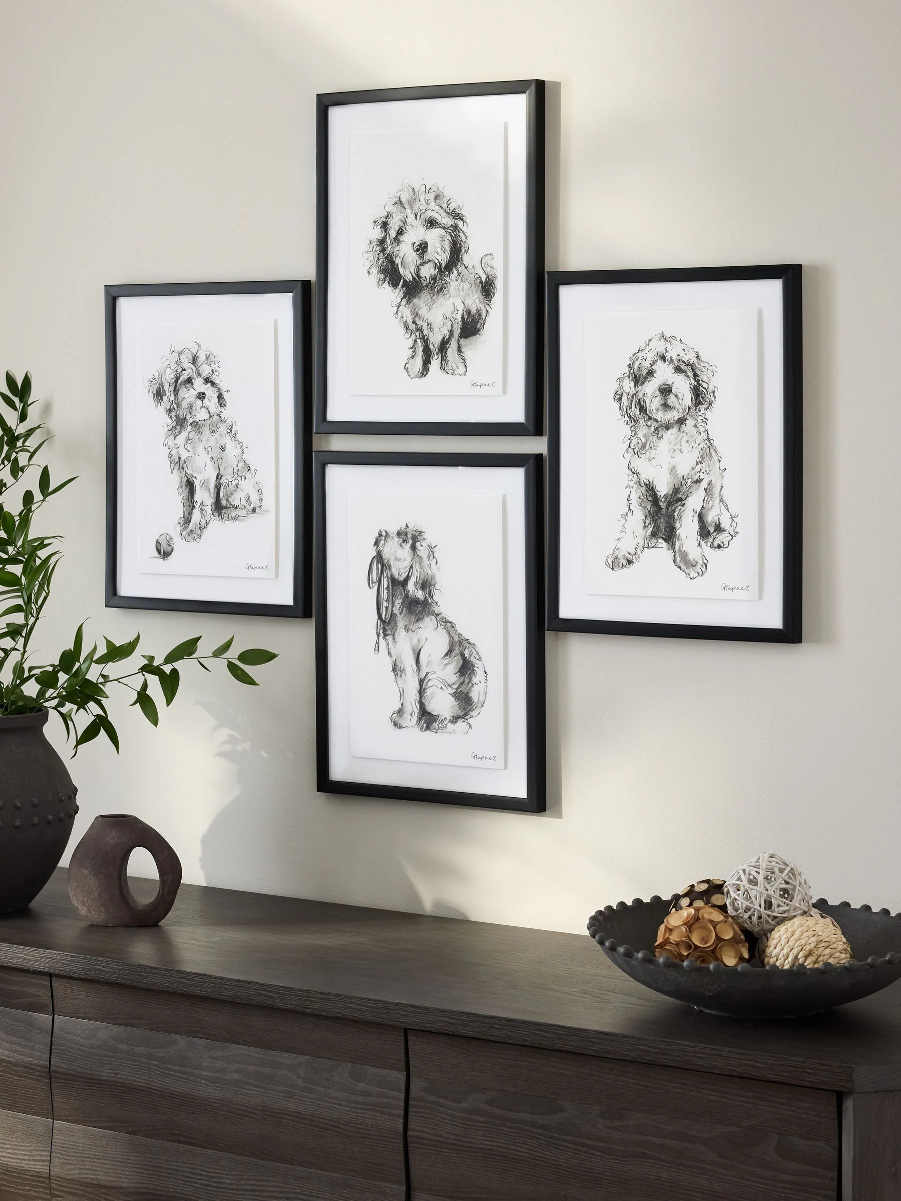 Set van 4 geschetste Cockapoo wanddecoratie