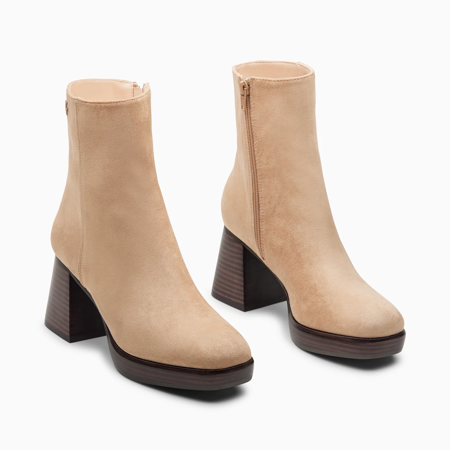 Bottines-Bottines Marina beiges à plateforme et talon bois
