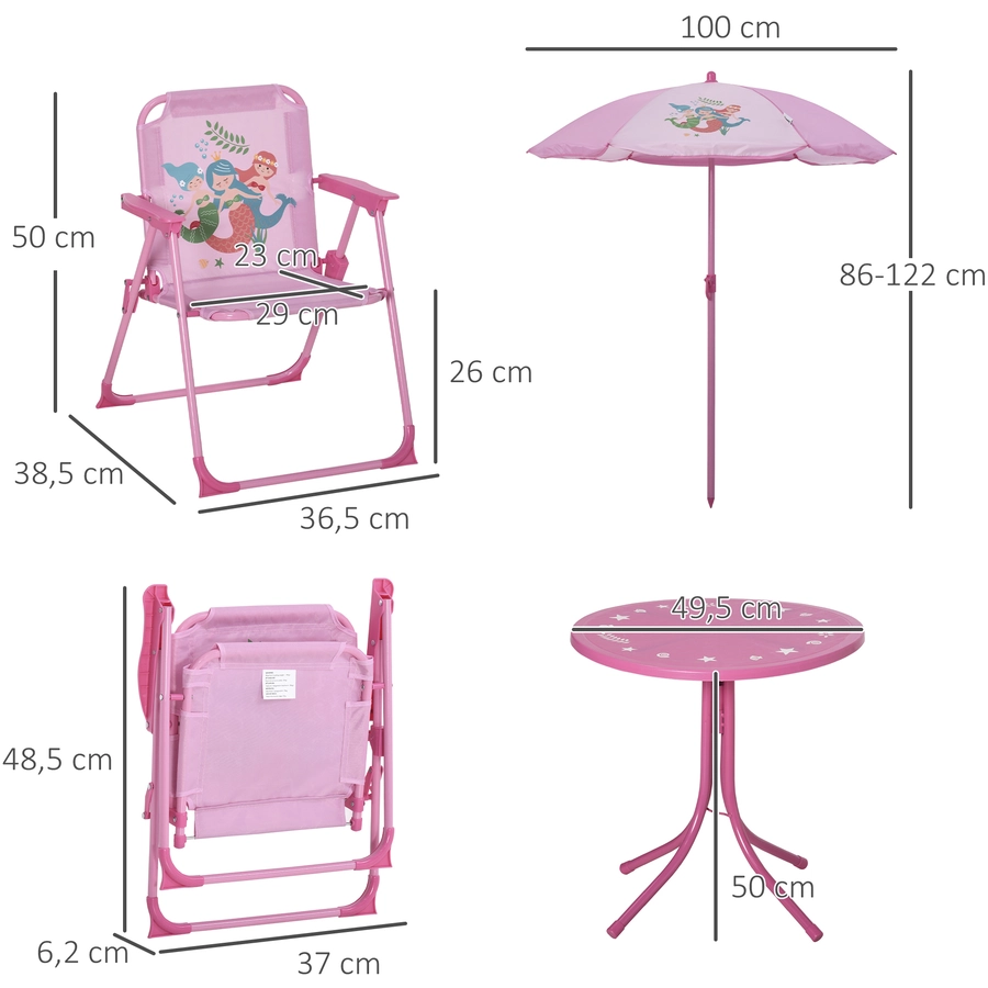 Outsunny Kindersitzgruppe mit Tisch und Sonnenschirm rosa