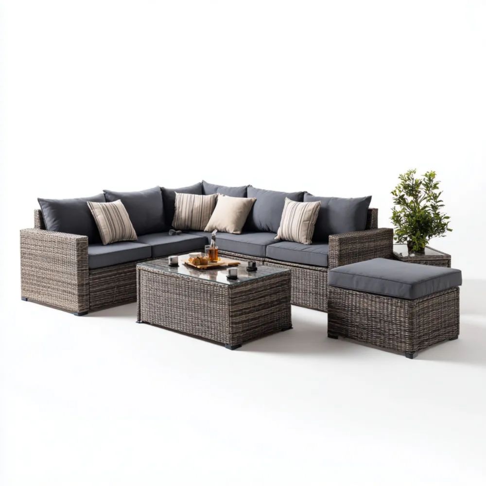 Modulares Garten-Sofaset Rattan 210x75x65 cm – Grau