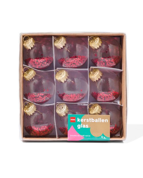 9 boules de Noël en verre Ø4cm rouge