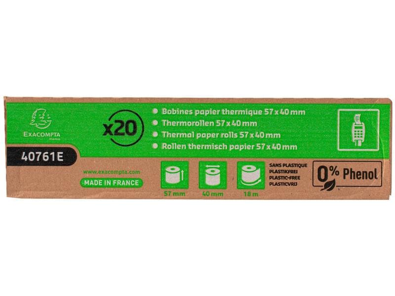 Exacompta Thermo-Papierrolle 57 x 40 x 12 mm, 18 m, 20 Stüc Papierrollen ohne Kern
