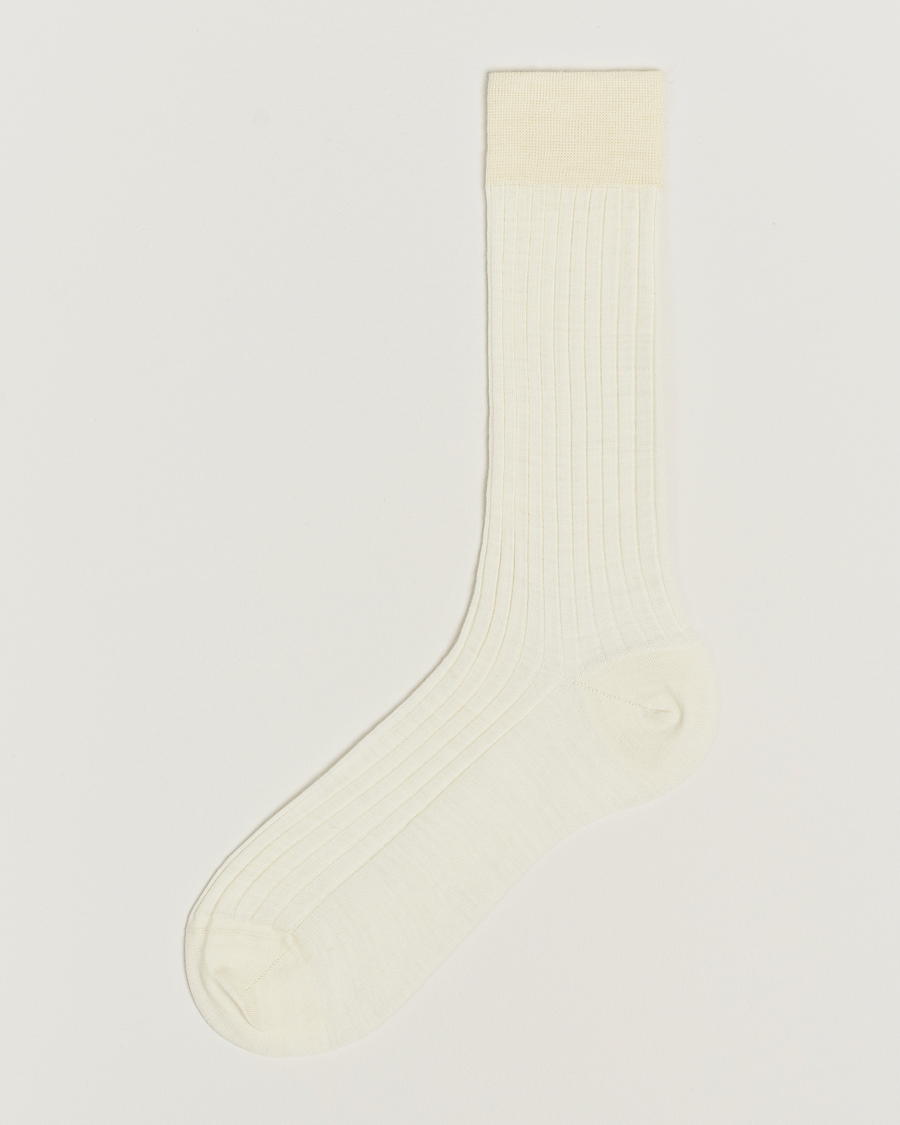 Bresciani Wool/Nylon Ribbed Short Socks White