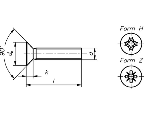 Verzonken schroef met kruiskop DIN 965 M6x45 mm, verzinkt, 50 stuks