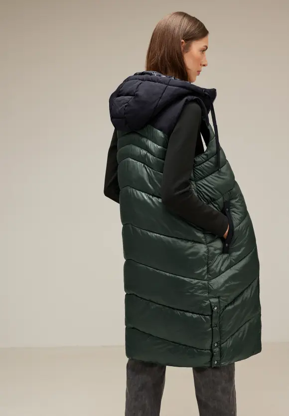 Lange Materialmix Weste - dark verdant green