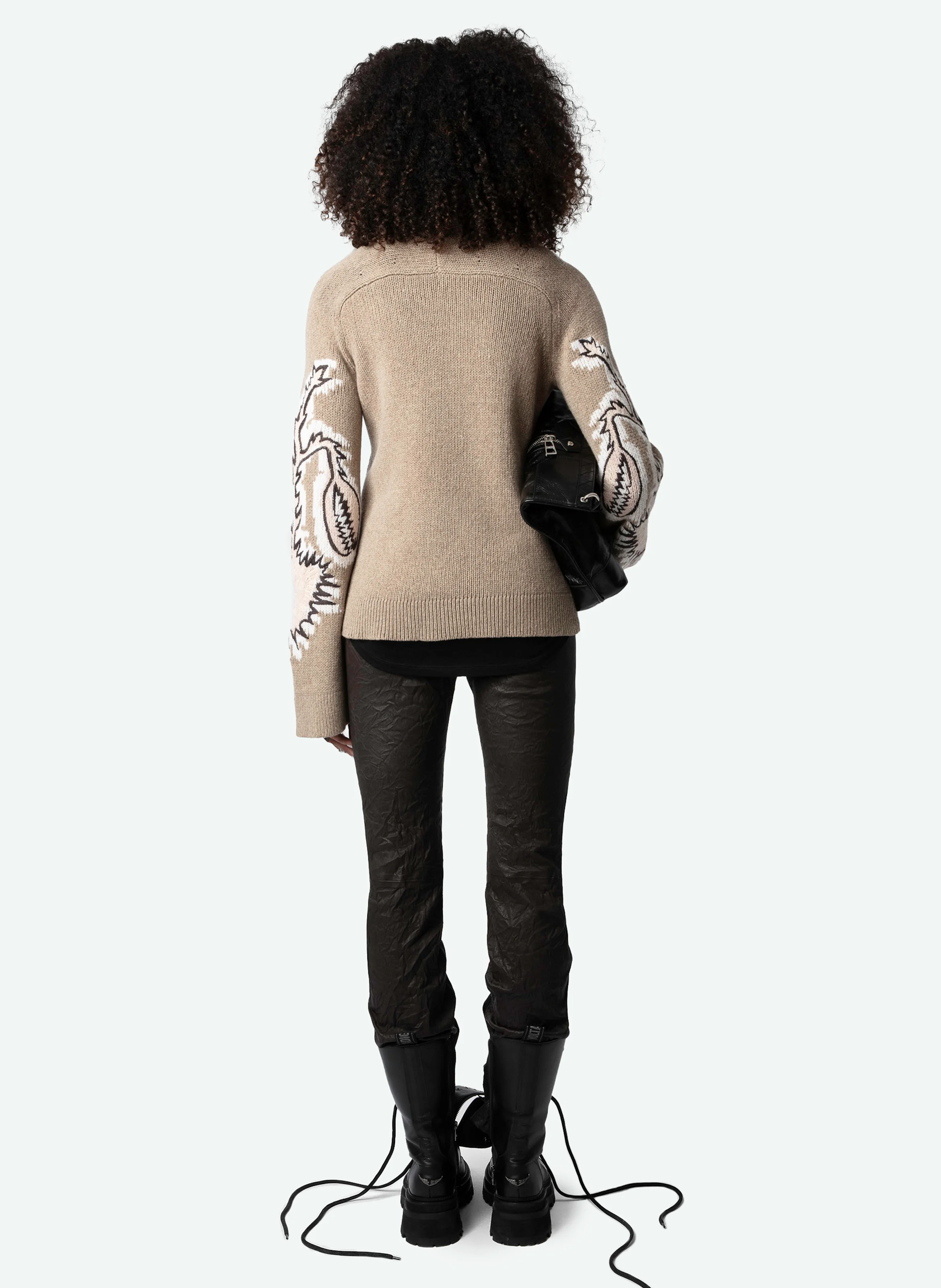 SAL - Pull droit brodé en laine| Beige