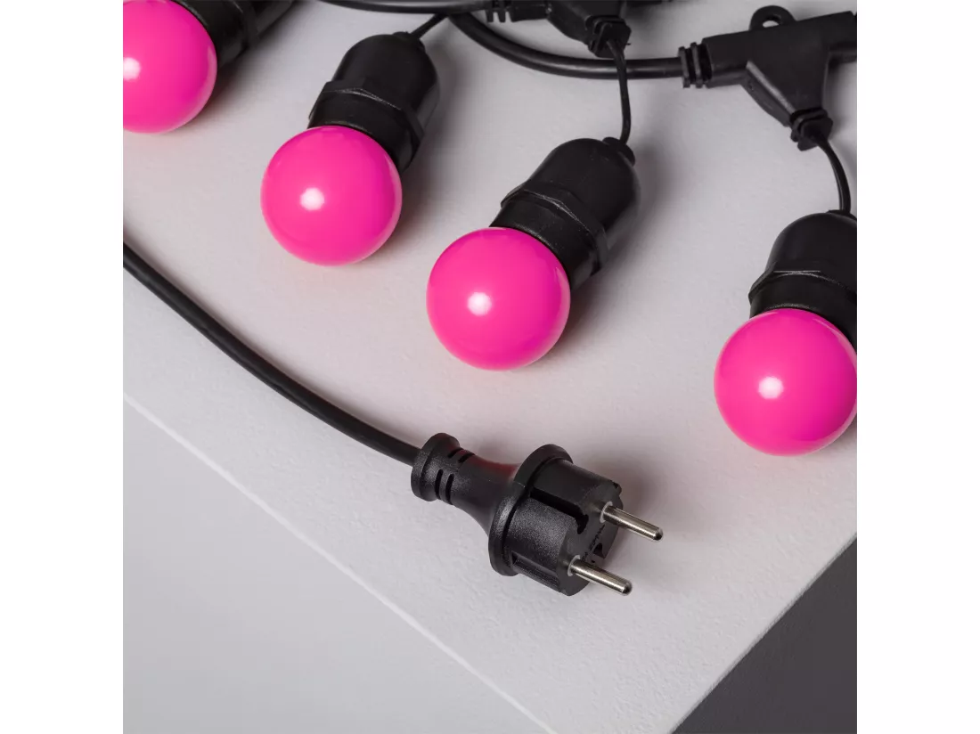 Kit Guirlande Waterproof 5.5m Noire + 8 Ampoules LED E27 G45 3W de Couleurs Rose