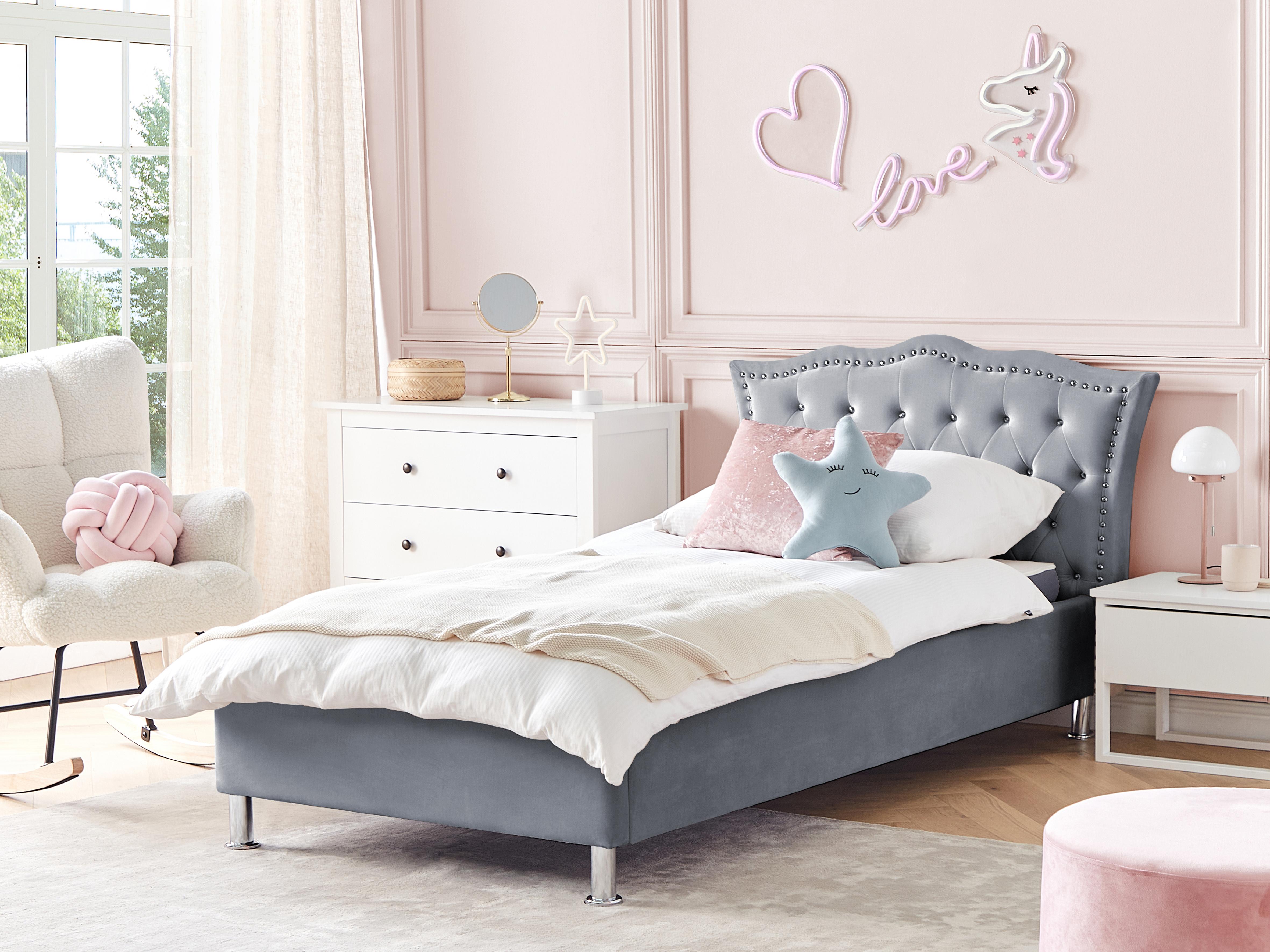 Bed met opbergruimte Fluweel METZ 90 x 200 cm Grijs