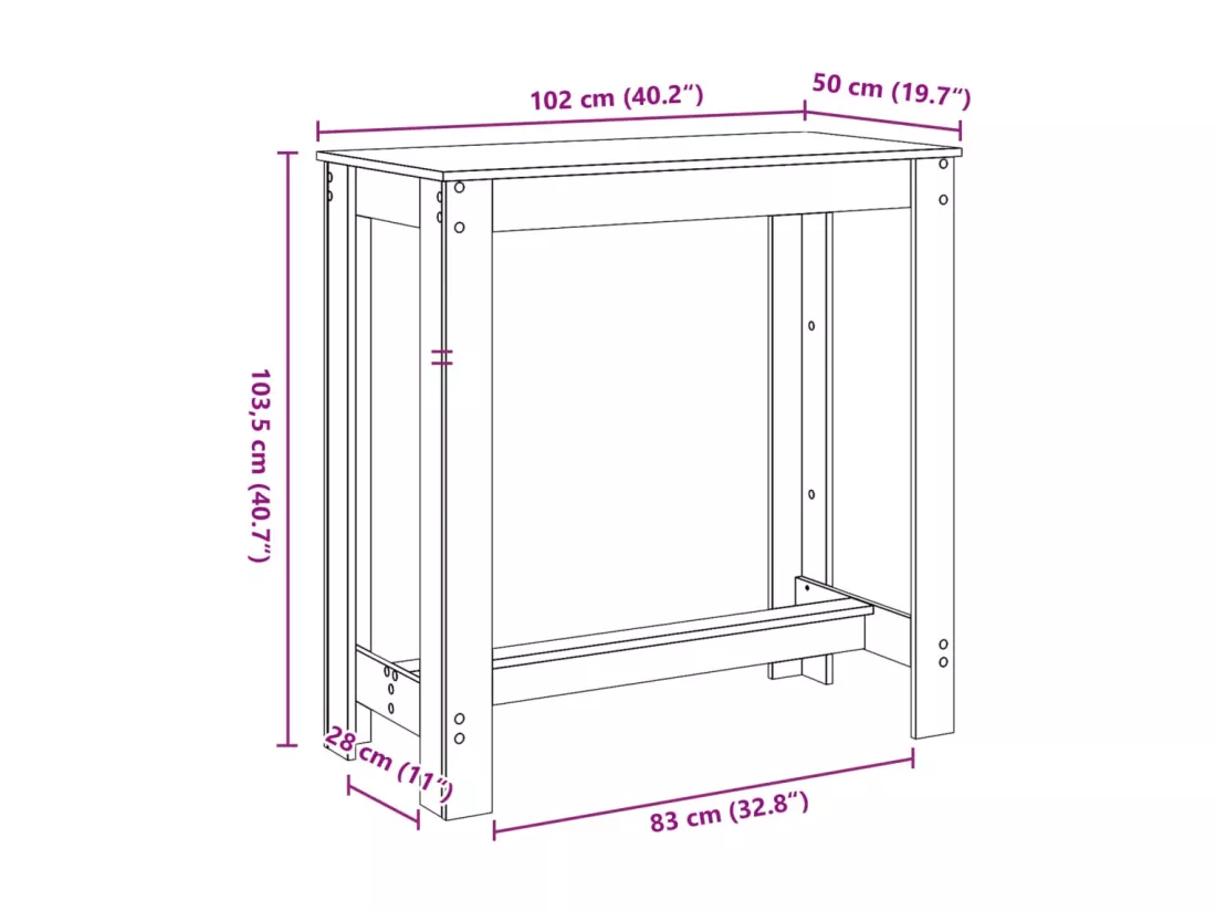 Table de bar vieux bois 102x50x103,5 cm bois d'ingénierie
