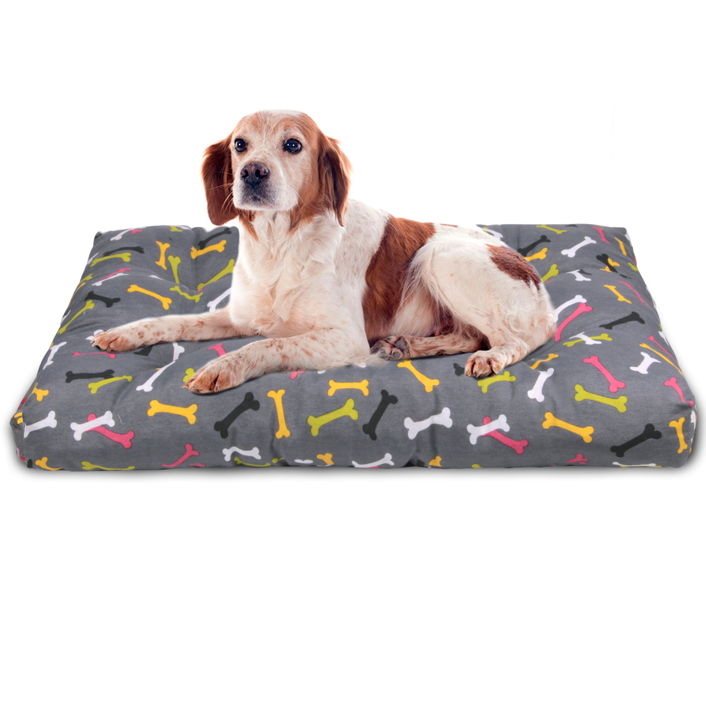 HOME MERCURY - Cama para animais de estimação, colchão para cães, tapete reversível estampado com enchimento de espuma para uso interno e externo (médio, ossos)