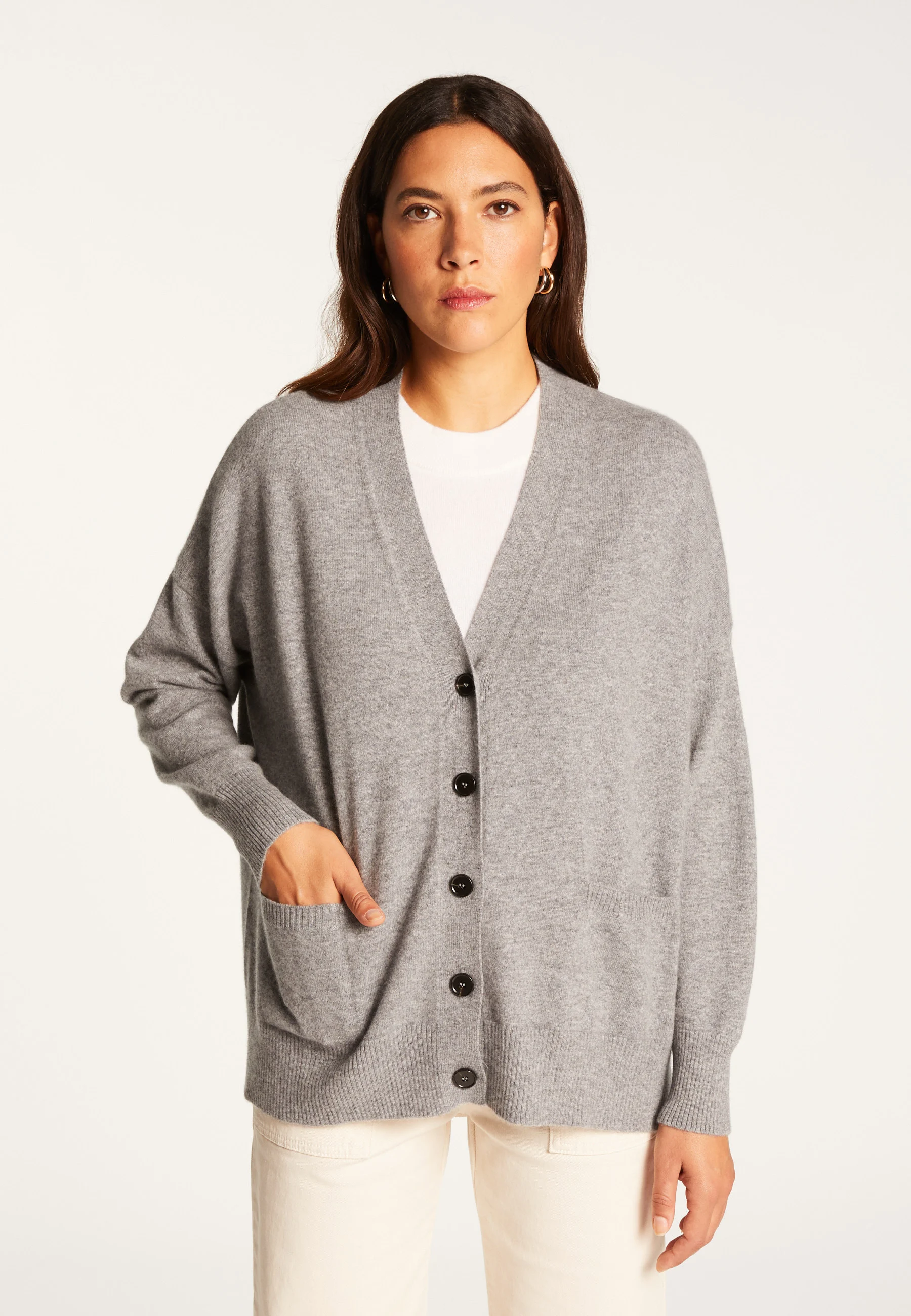 ARIEL - Gilet boutonné en cachemire | Gris