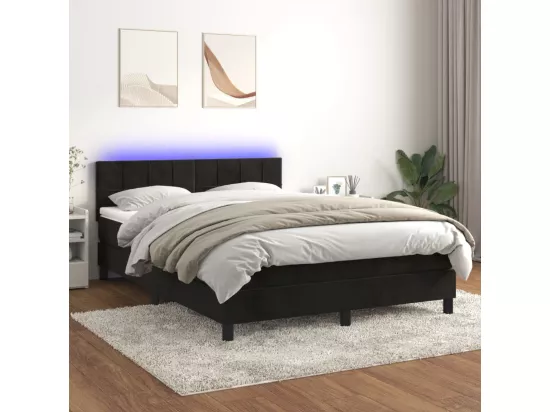 Sommier tapissier avec matelas et LED Noir 140x190 cm Velours