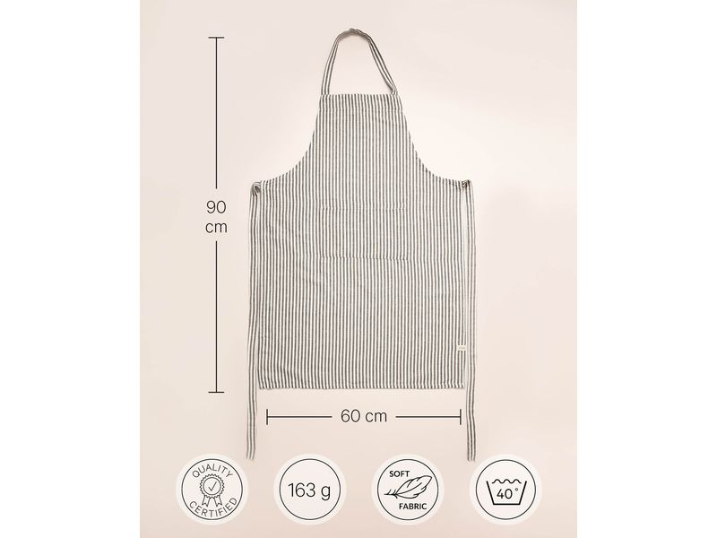 Esmée Kochschürze Louis Beige/Grau Kochschürze aus grau-weiss gestreiftem Baumwoll-Leinenmix