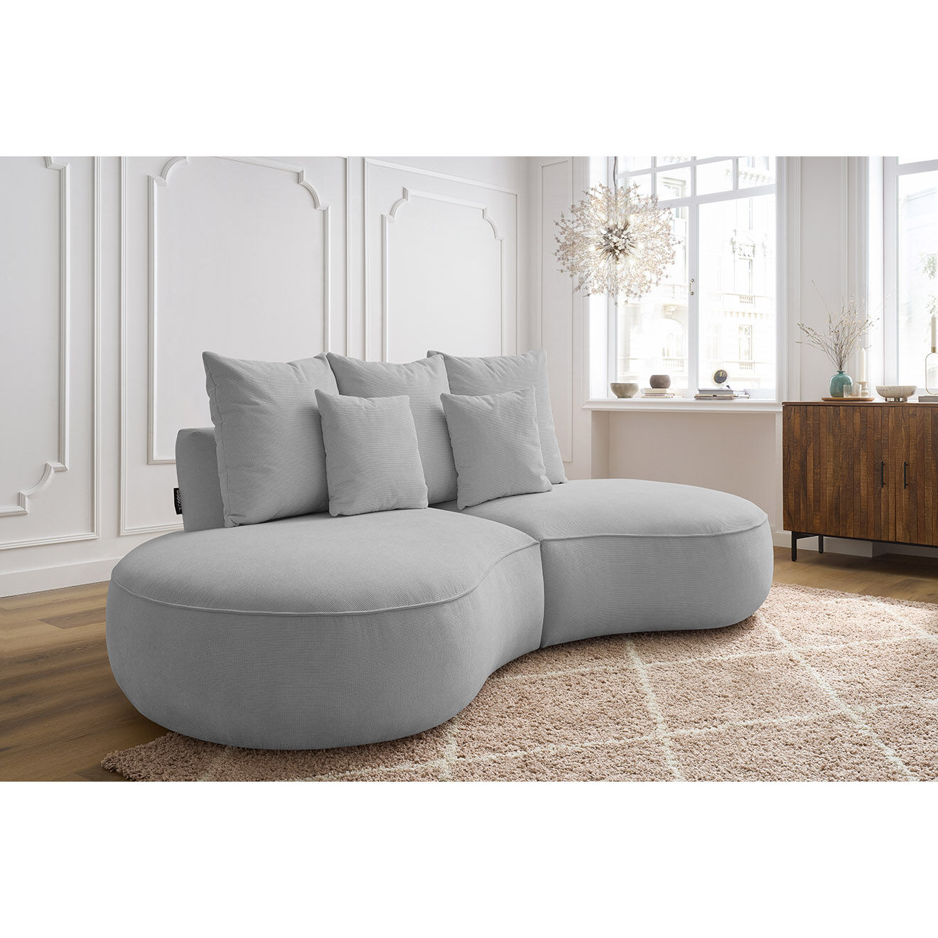 Bobochic Canapé droit fixe 3 places saint-germain tissu texturé gris clair - 260x145x92 cm