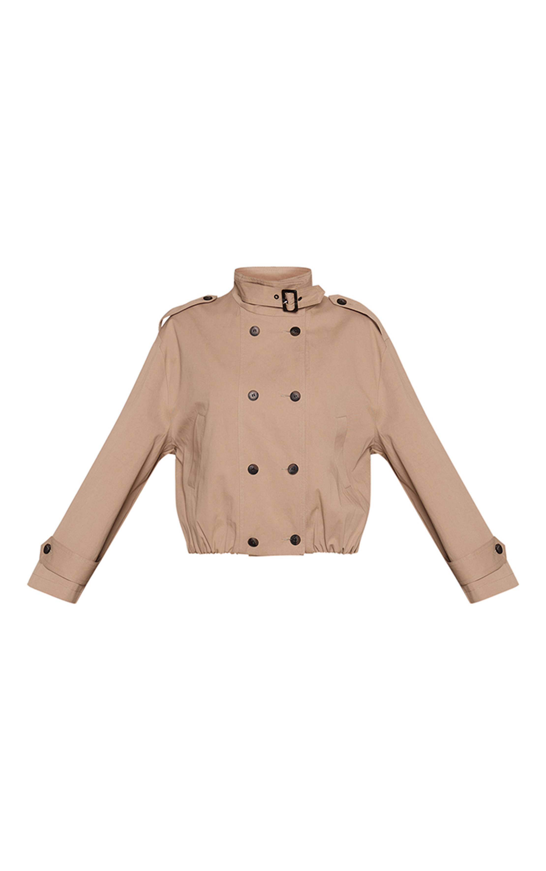 Beige Trench Court À Col Cheminée Et Ourlet Ballon