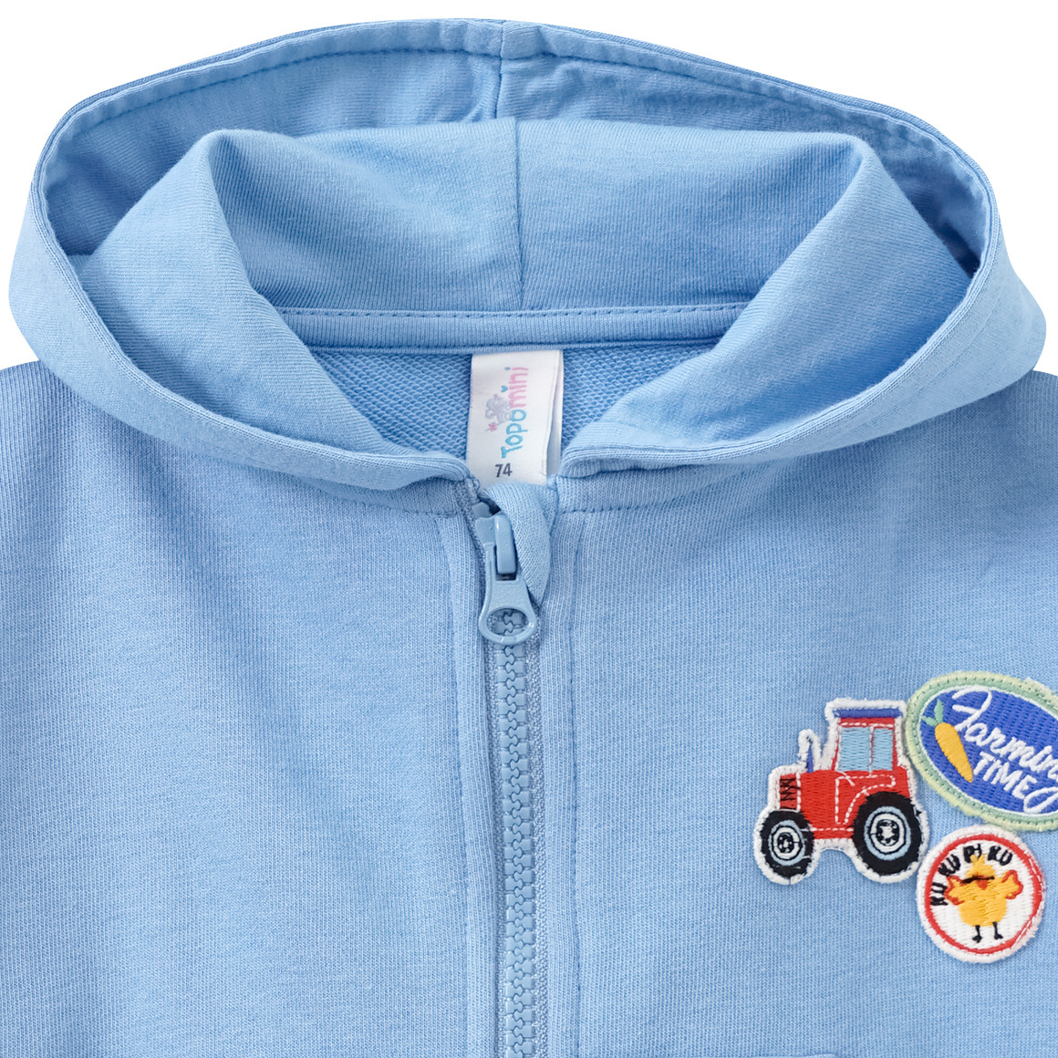 Topomini Baby Sweatjacke mit Bauernhof-Motiven hellblau