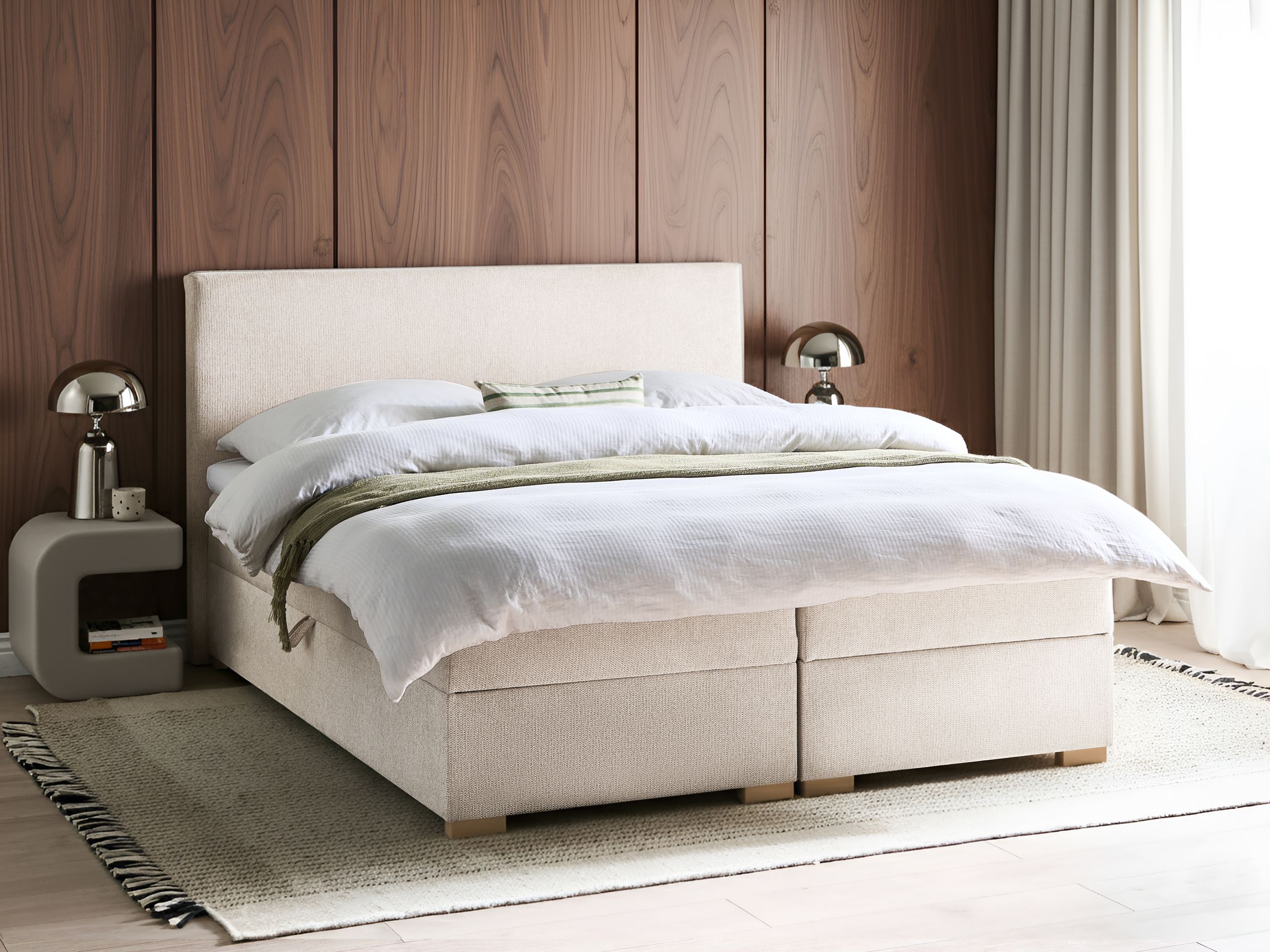 Beliani - MAJOR - Boxspring - Lichtbeige - 160 x 200 cm - Stof