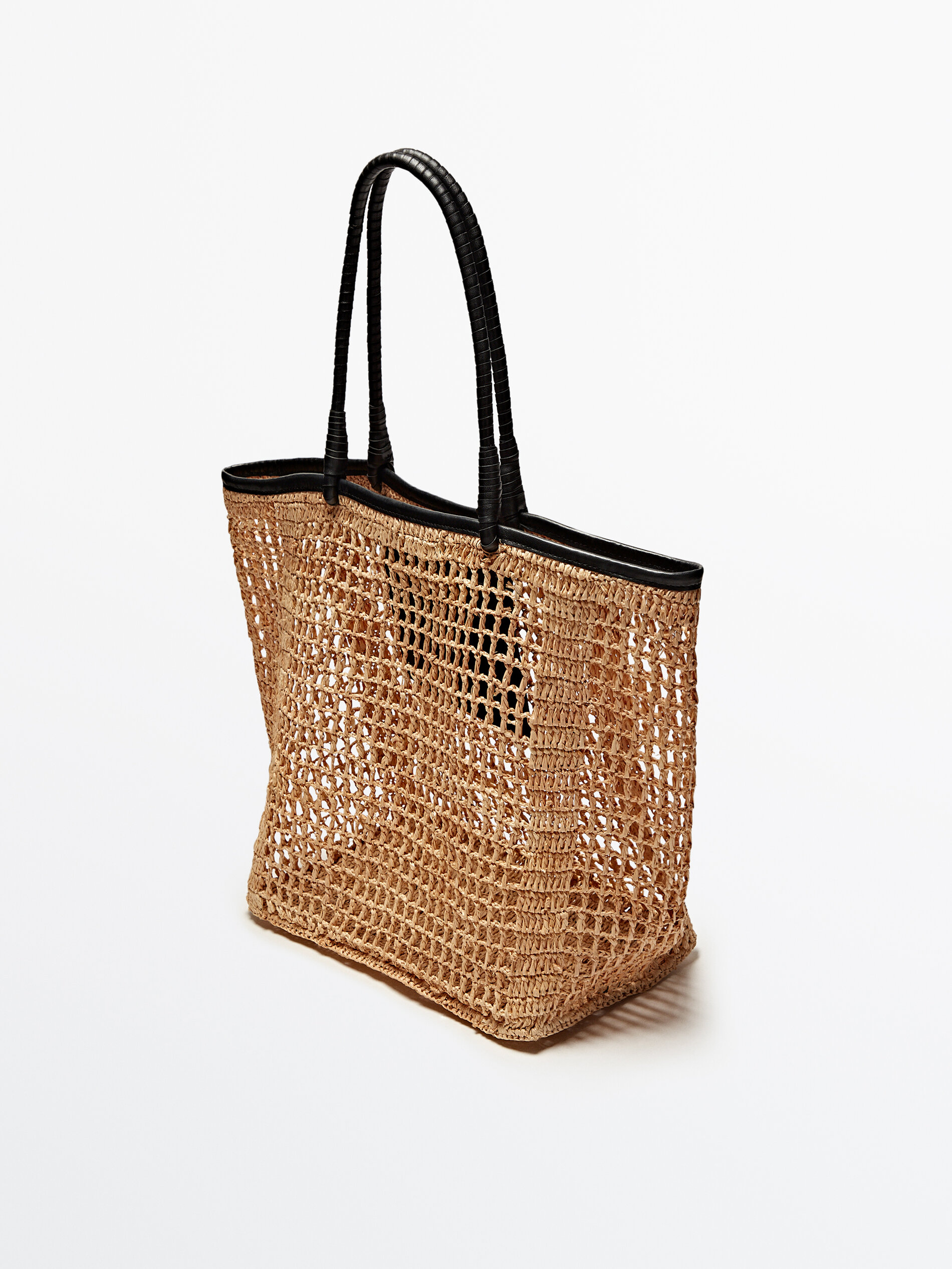 Bolsa shopper Calado em ráfia - BEGE