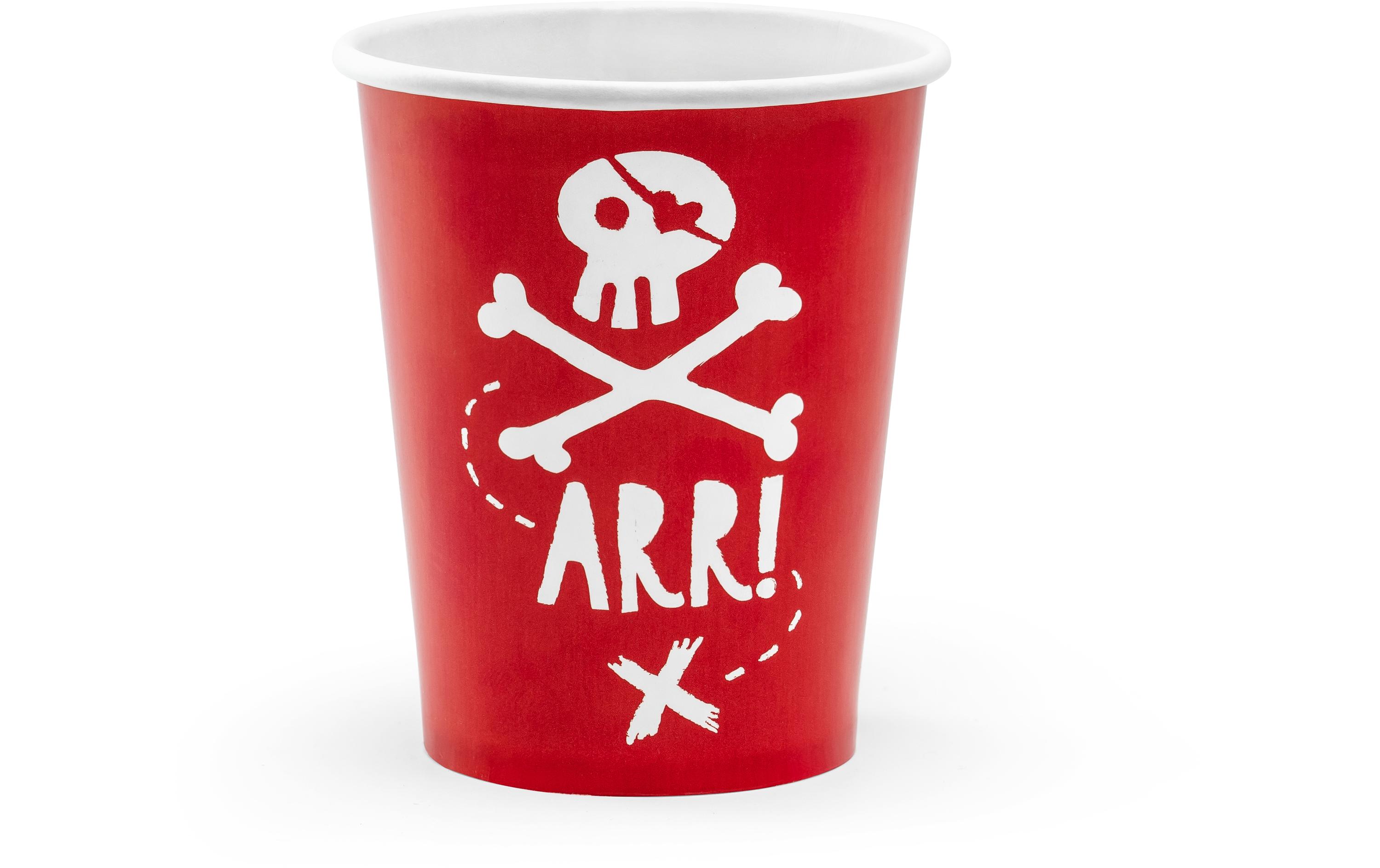 Einwegbecher Piraten 220 ml, 6 Stück, RotPappbecher für Partys