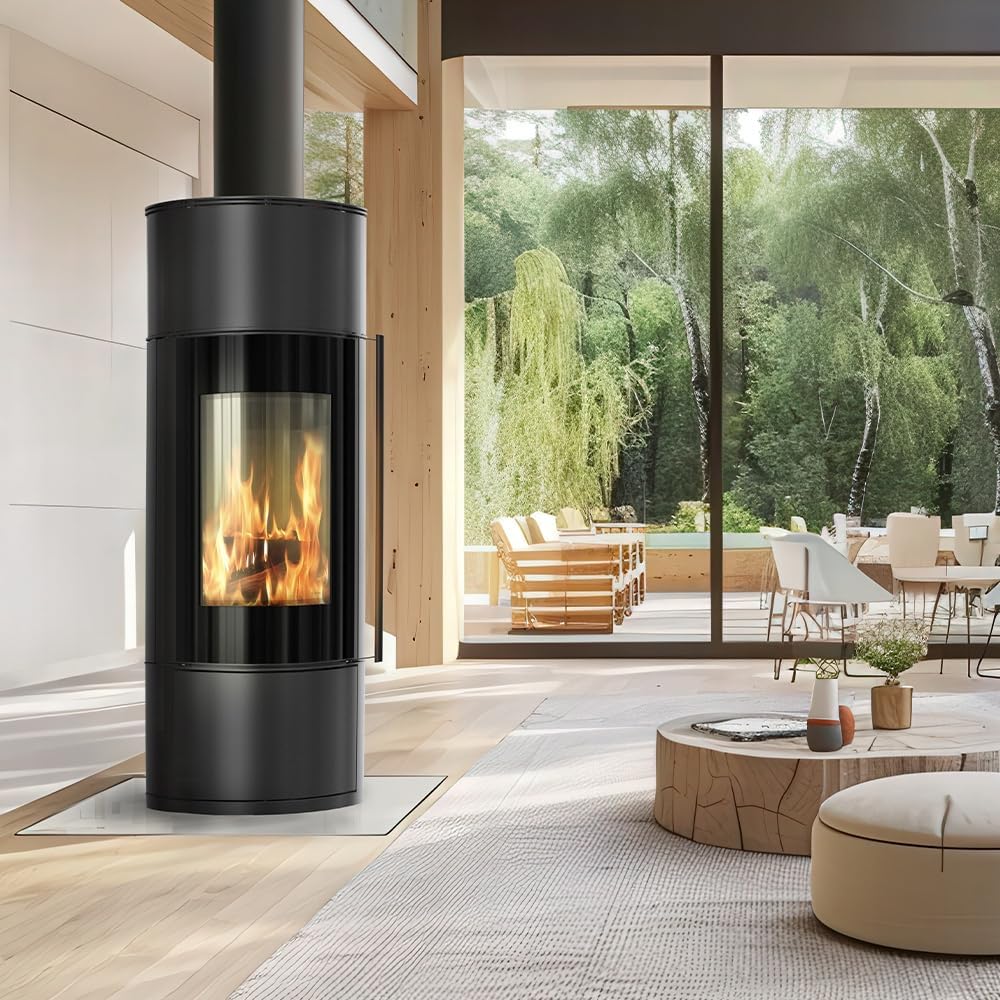 Kaminofen aus Stahl KRATKI Ambler fi 150 7 kW Schwarz Stahlofen Modern BImSchV Stufe 2 Flamme Verte 7 Energieklasse A+ mit Türfeder